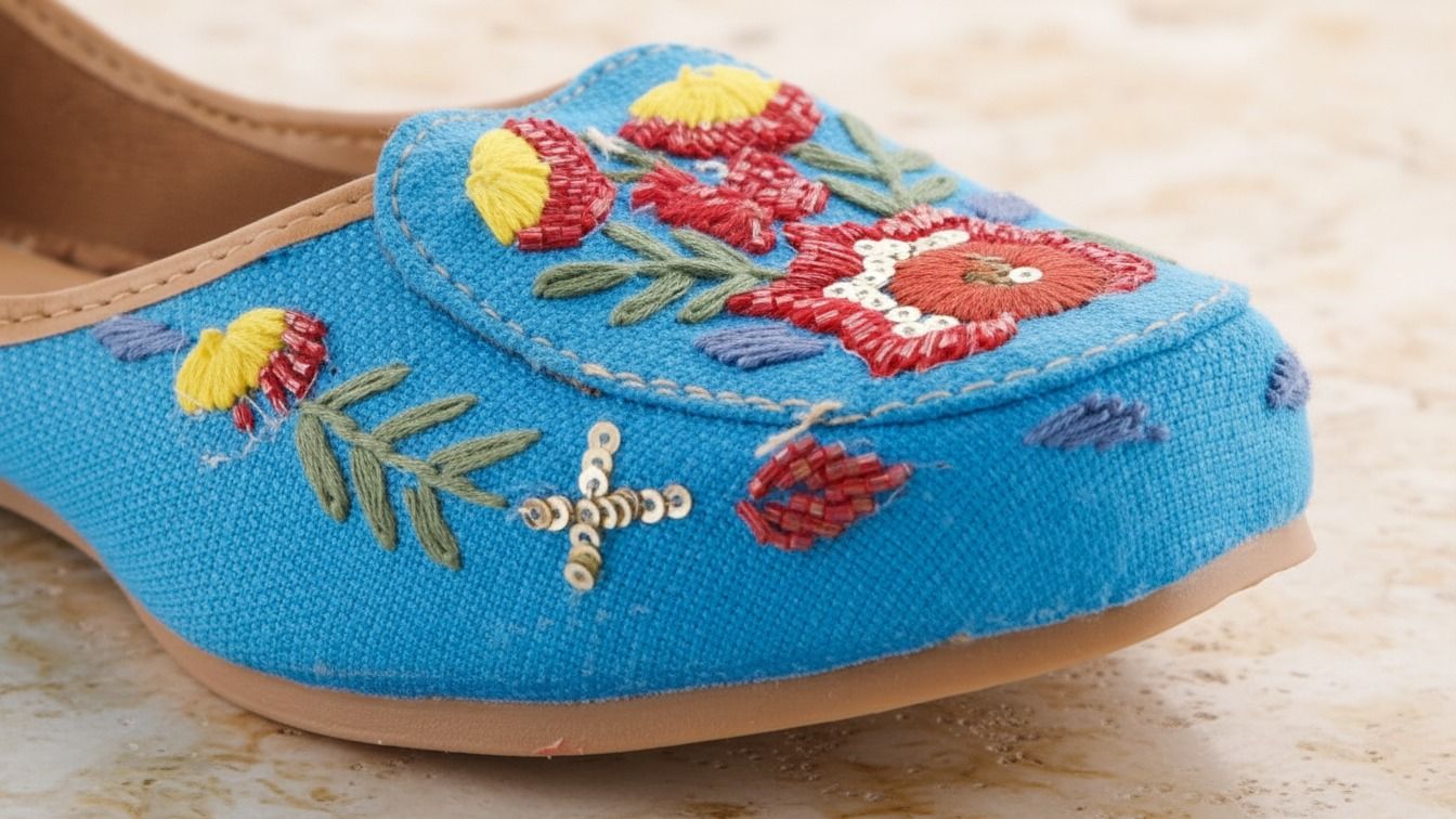 Blue Blossom Embroidered Punjabi Juttis 4