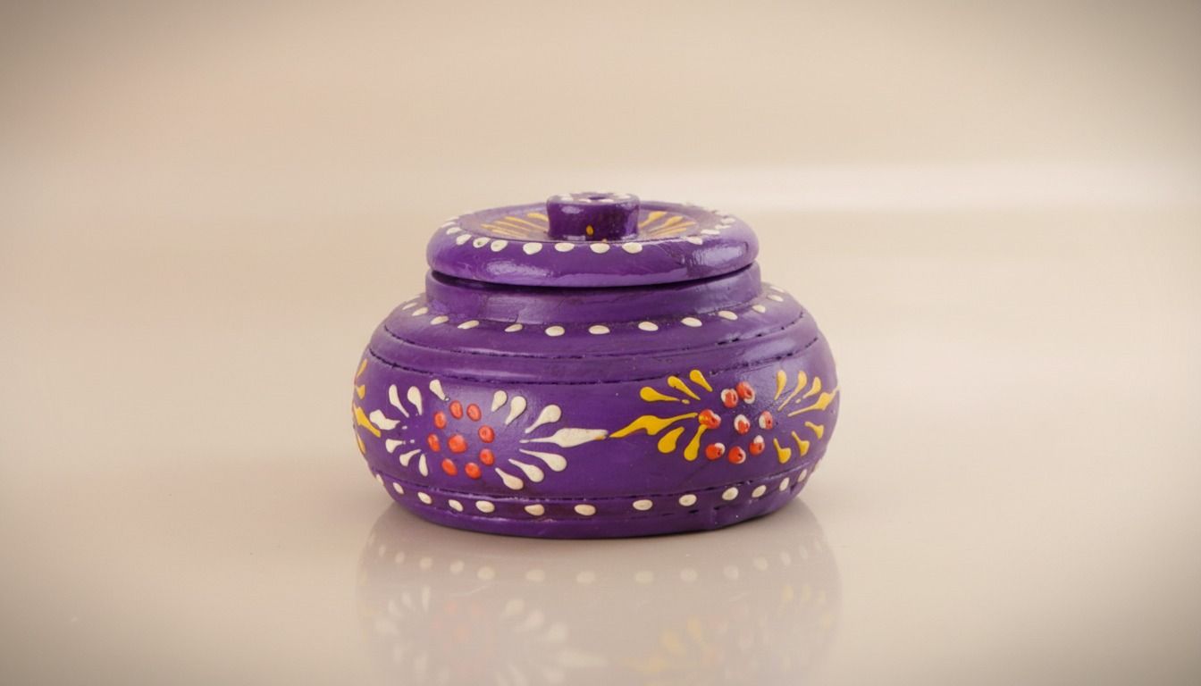 Hand-Painted Wooden Sindoor Dibbi- Purple Floral- Small 4