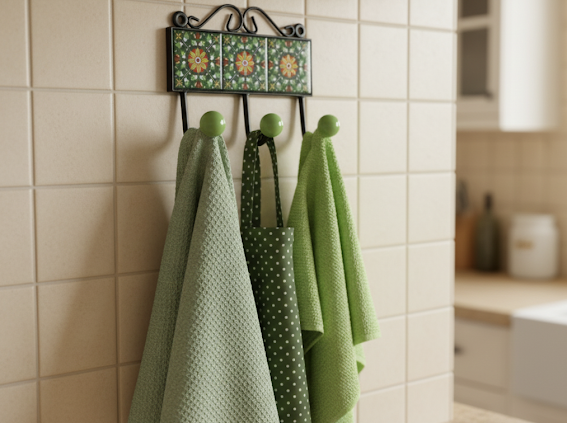 Handcrafted Green Floral Ceramic Tile  Wall Hook ( 3 Hooks ) 2