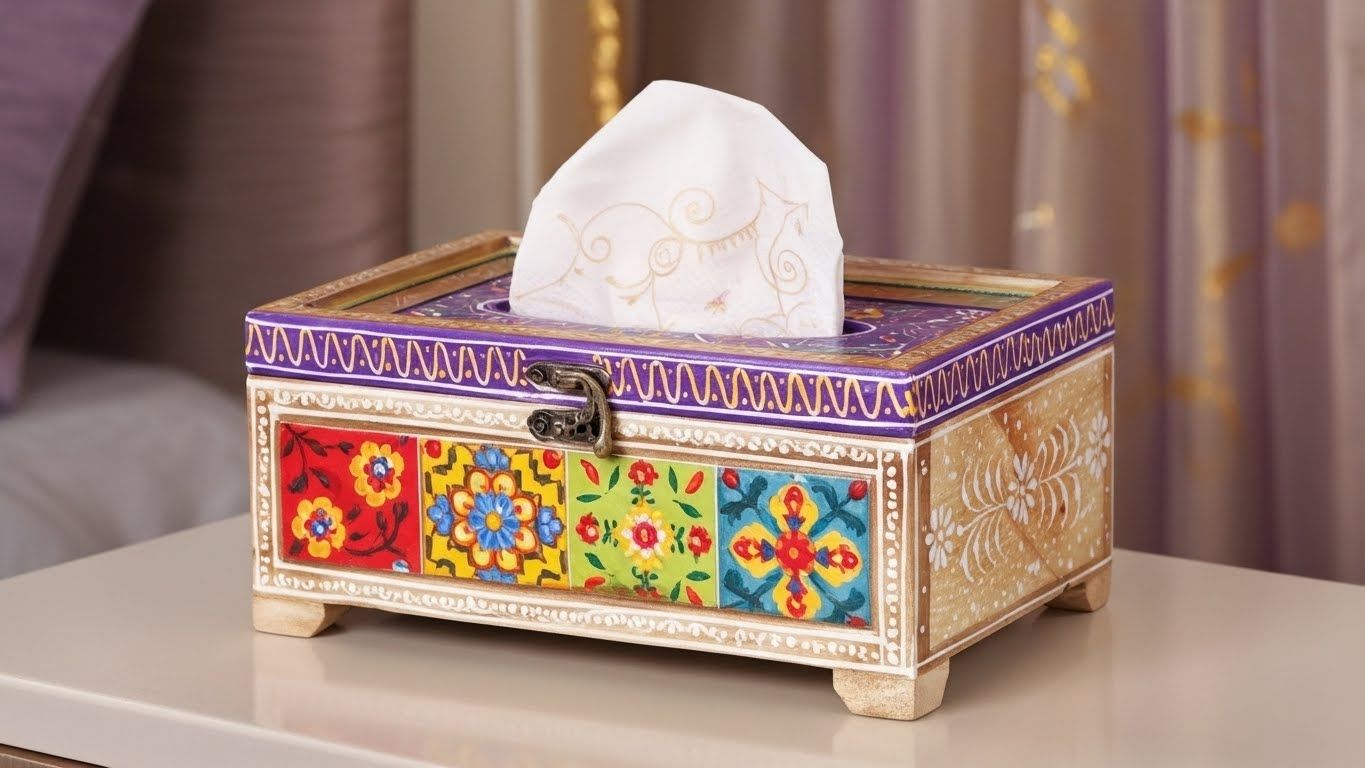 Hand Painted Mosaic Wooden Tissue Box 4