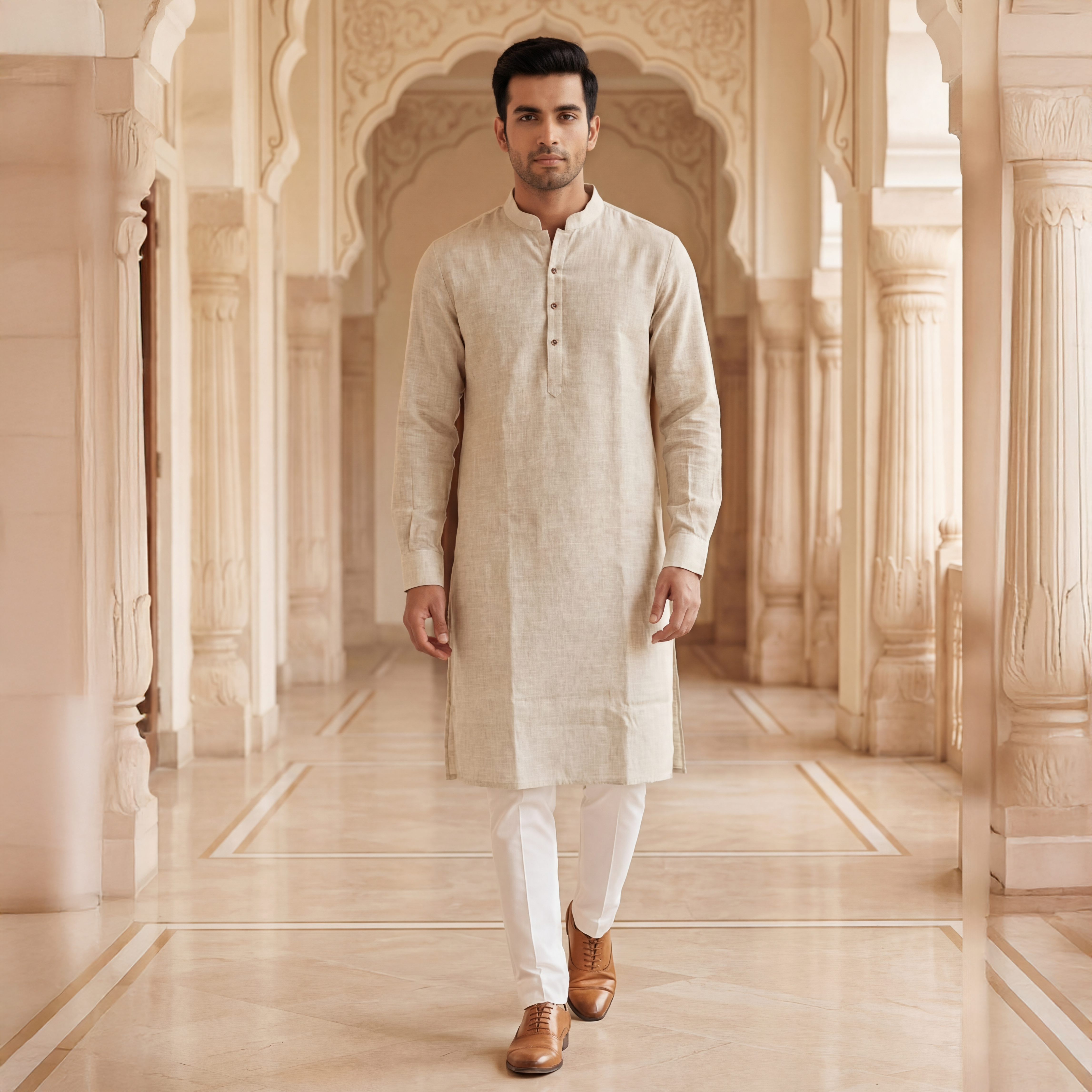Men's Long Kurta - Soft Pink