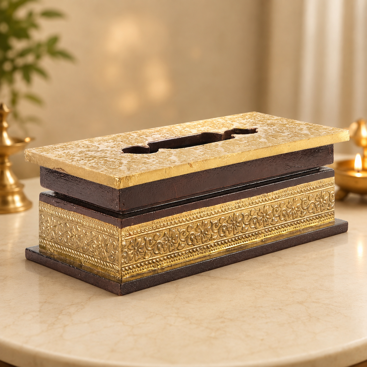 Mehndi Border Wooden Tissue Box 3