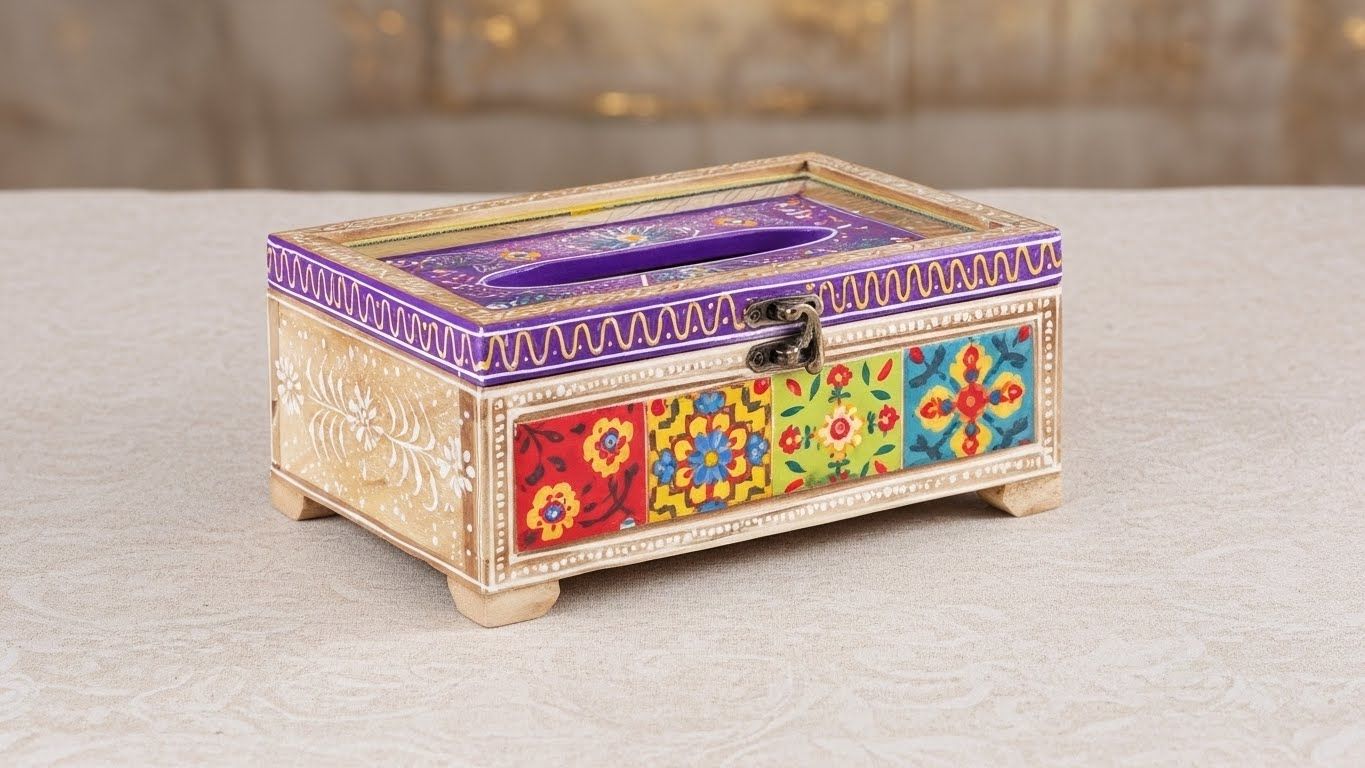 Hand Painted Mosaic Wooden Tissue Box 6