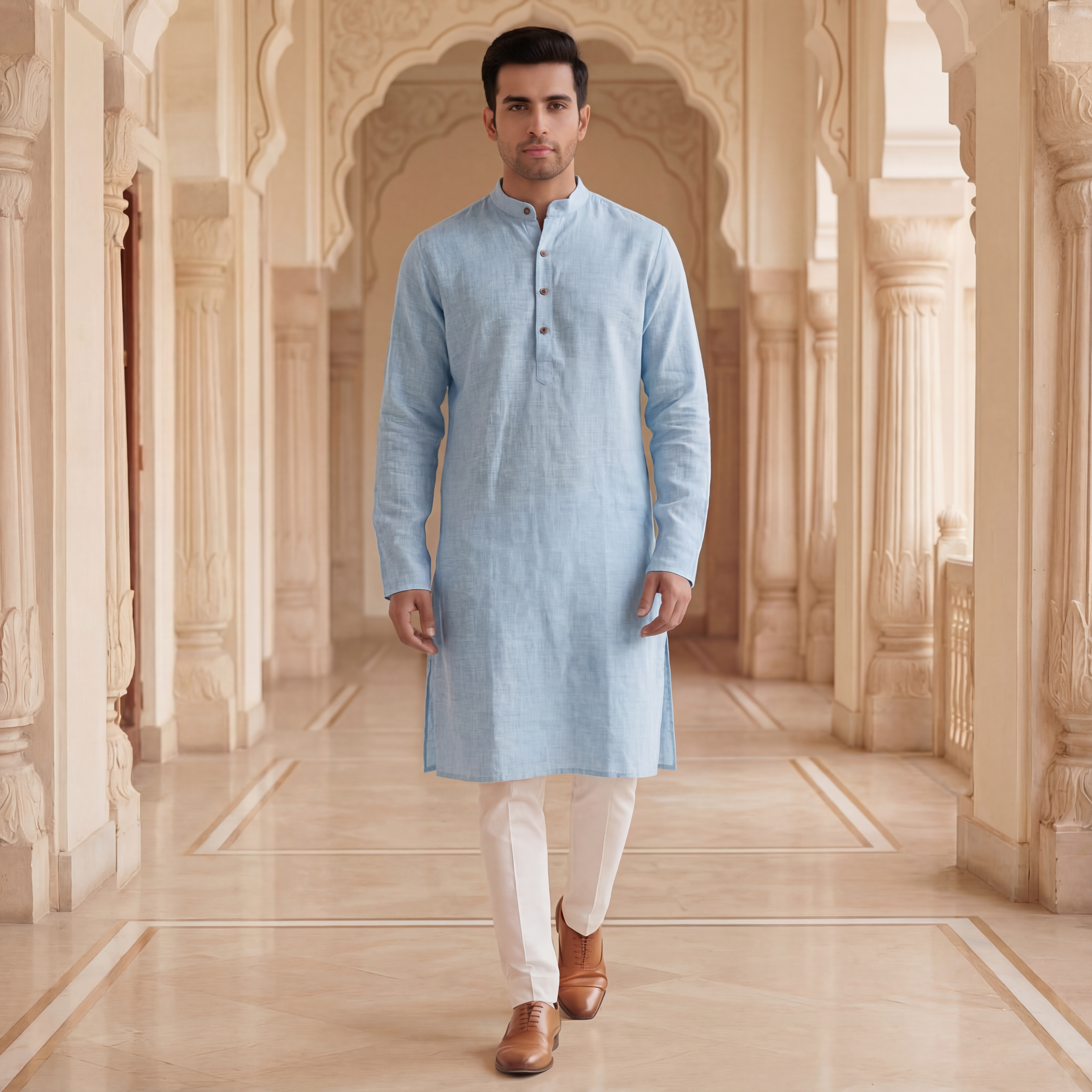 Men's Long Kurta- Sky Blue   