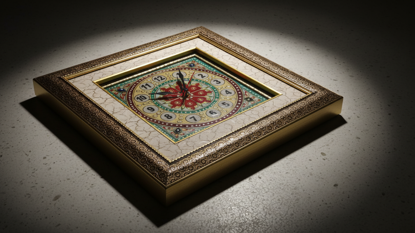 Handcrafted Marble Wall Clock– Floral Meenakari Design 5