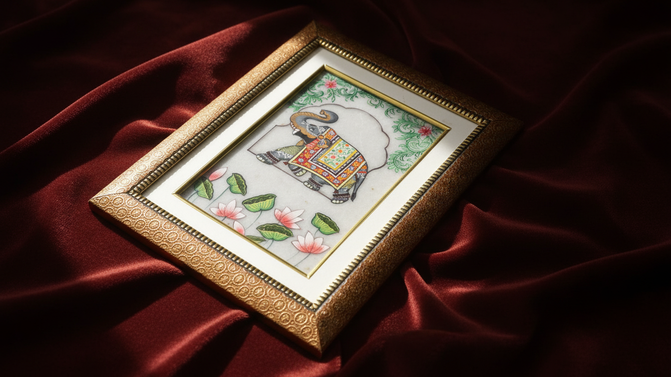 Royal Elephant Miniature Painting on Marble -Framed Art work 2