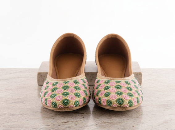 Patola Handcrafted Beaded Punjabi Jutti – Pastel Floral  2
