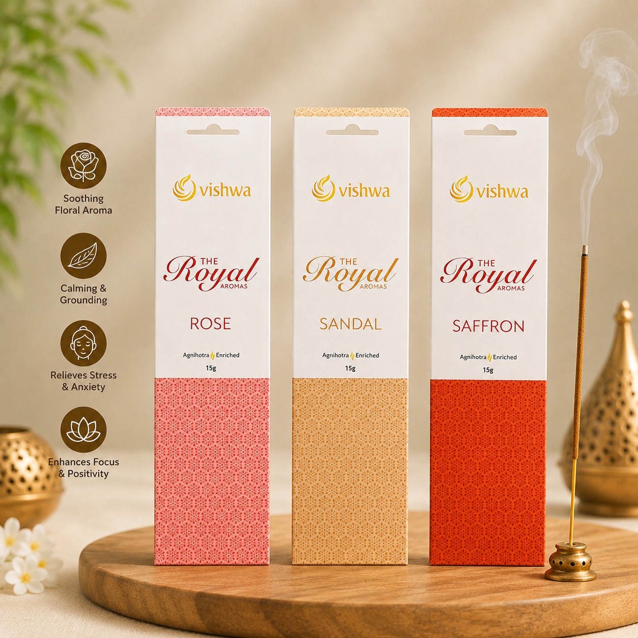 Premium Incense Sticks Bundle - Royal - ( Rose + Saffron+ Sandal) 3