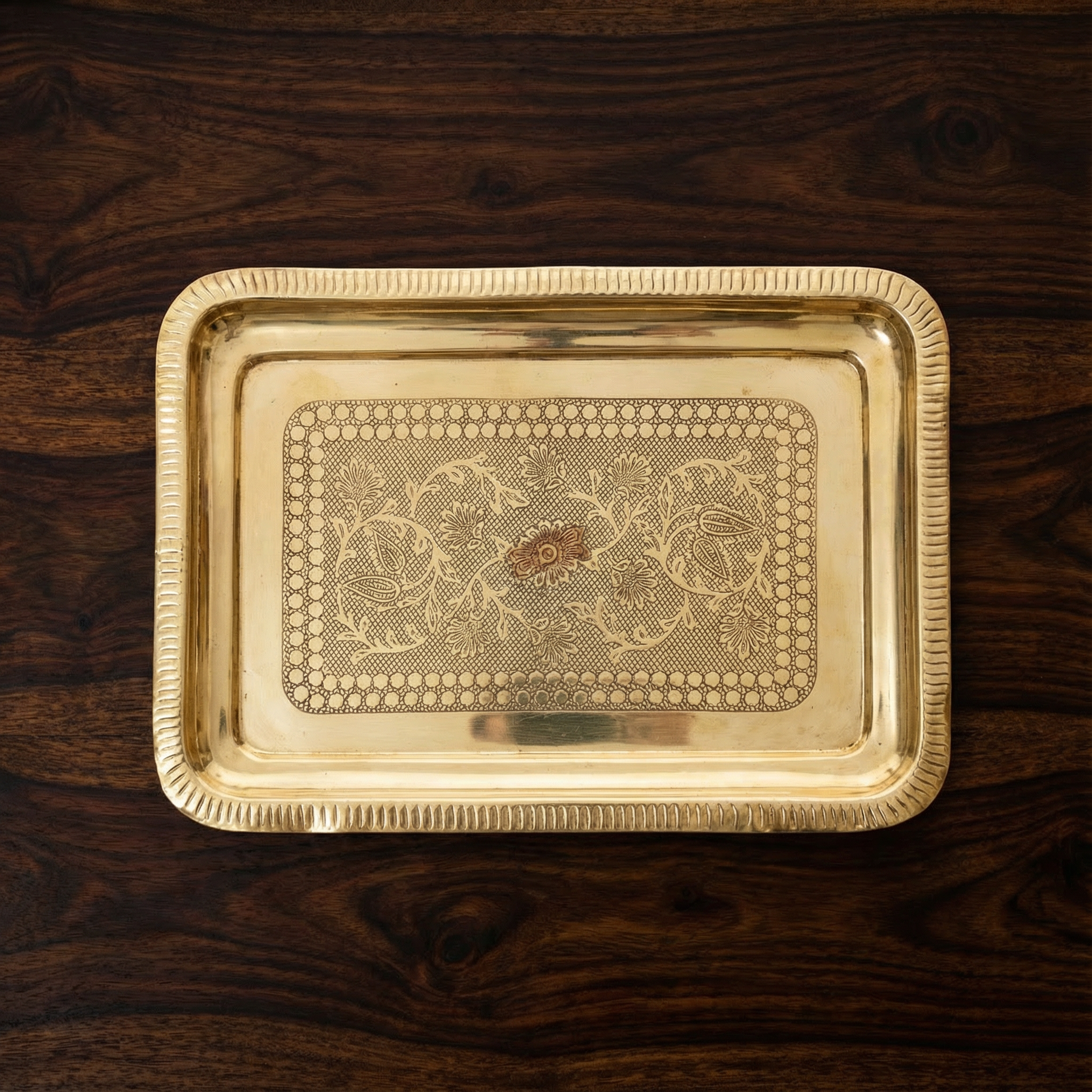 Brass Rectangular Embossed Serving Tray 