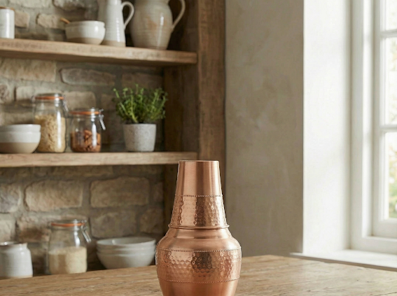 copper bottle jug with inbuilt copper glass