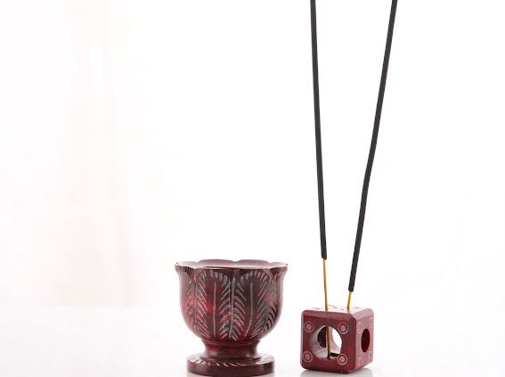 Handcrafted Lotus Shaped Stone Candle And Incense Stick Holder 2