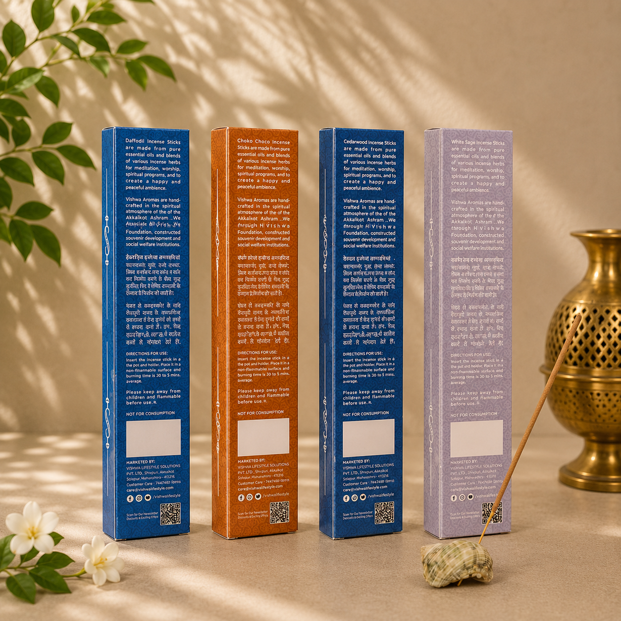 Incense Sticks Bundle - French Fragrances - ( Daffodil + Choco Cocoa + White Sage + Cedarwood ) 4