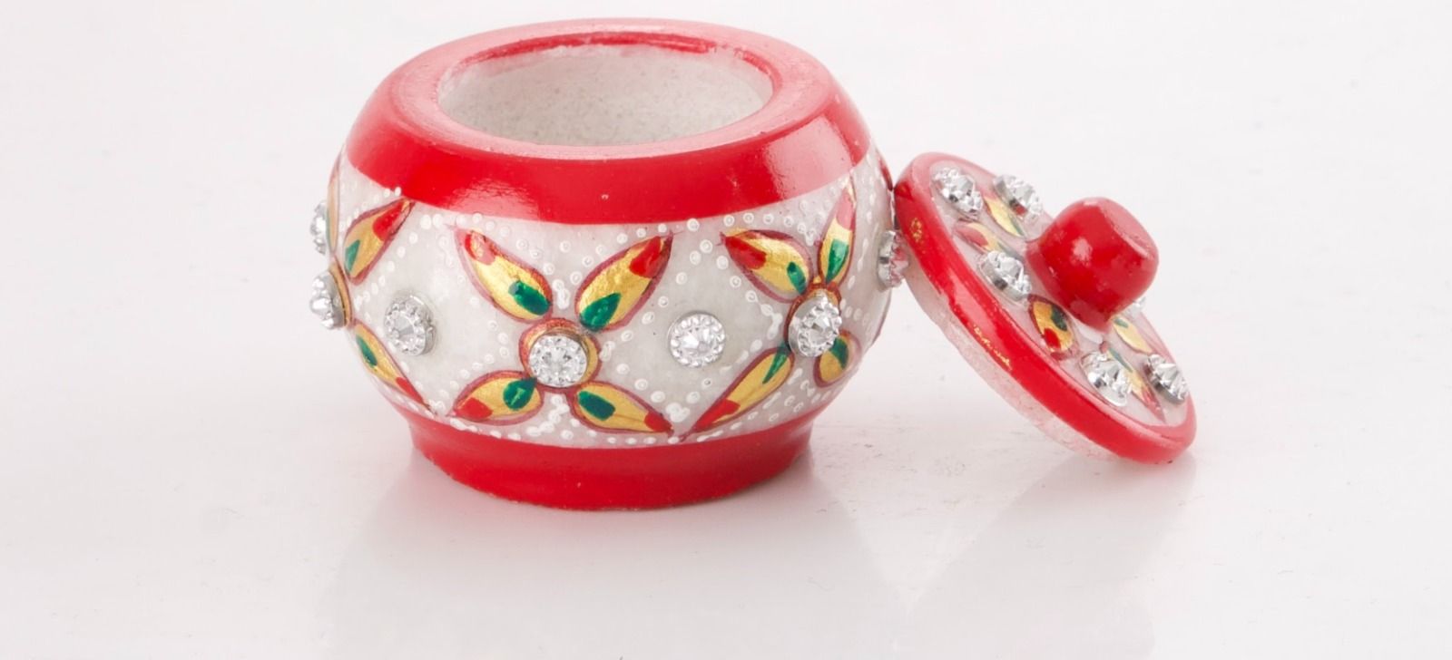 Marble Meenakari Sindhoor Dibbi with Kundan Work (small)   4