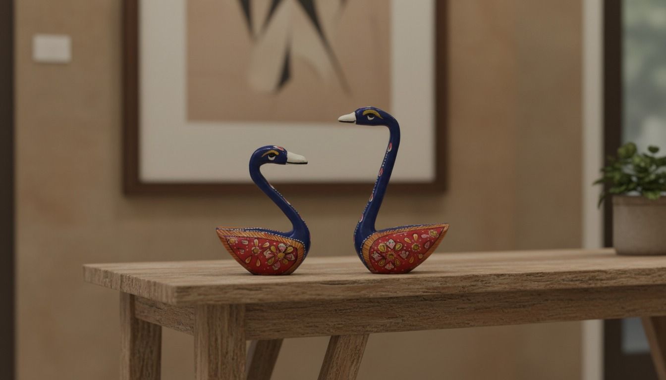 Hand-Painted Rajasthani Swan Pair Figurines 5