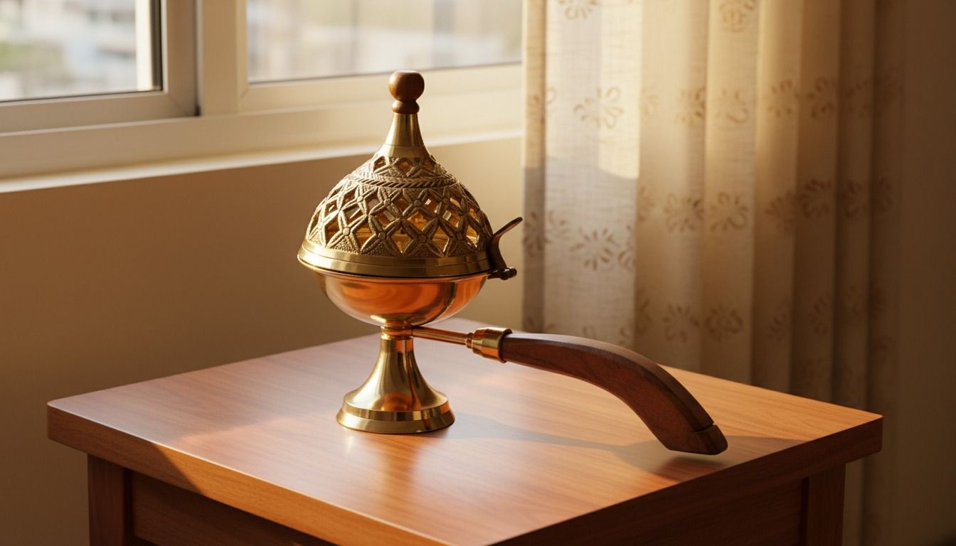 Brass Dhoop Dani / Incense Burner with Wooden Handle 3