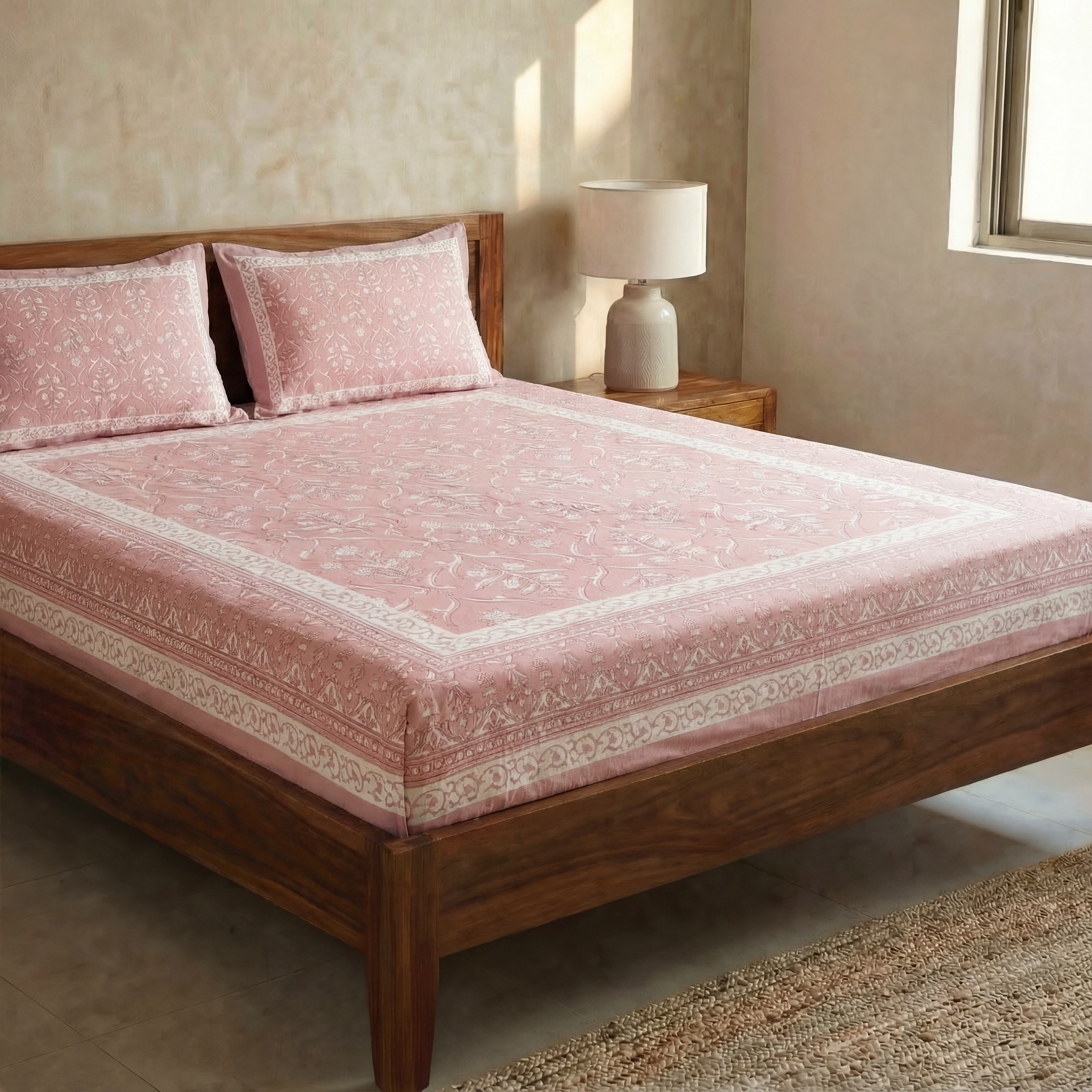 Rosewood Elegance Hand block Bedsheet Set