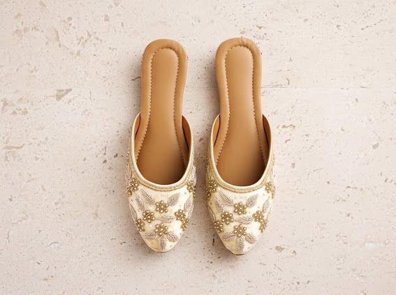 Golden Elegance Hand-Embroidered Ethnic Heels