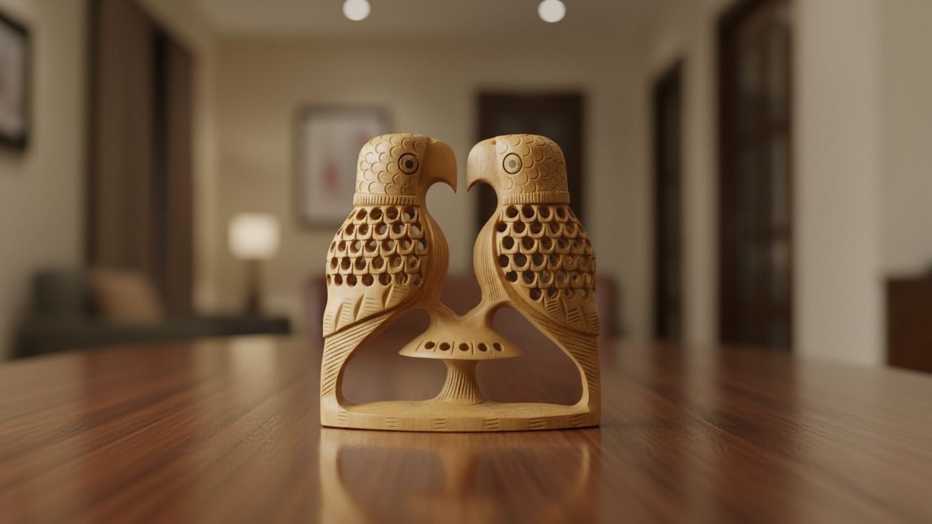 Handcrafted Wooden Love Birds - Decorative Art