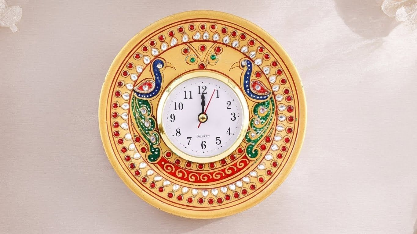 Peacock Glory – Handcrafted Marble Table Clock 2