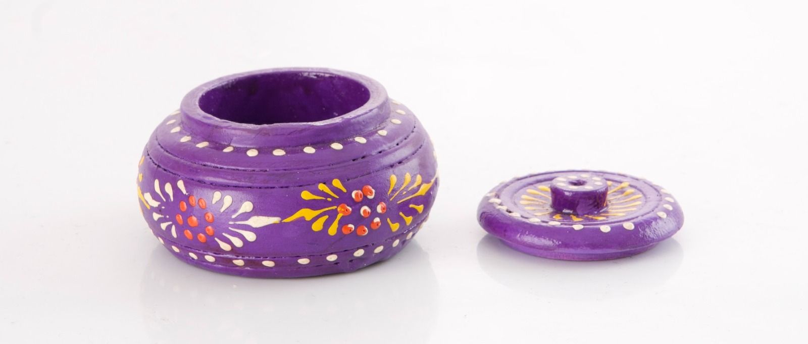 Hand-Painted Wooden Sindoor Dibbi- Purple Floral- Big 3