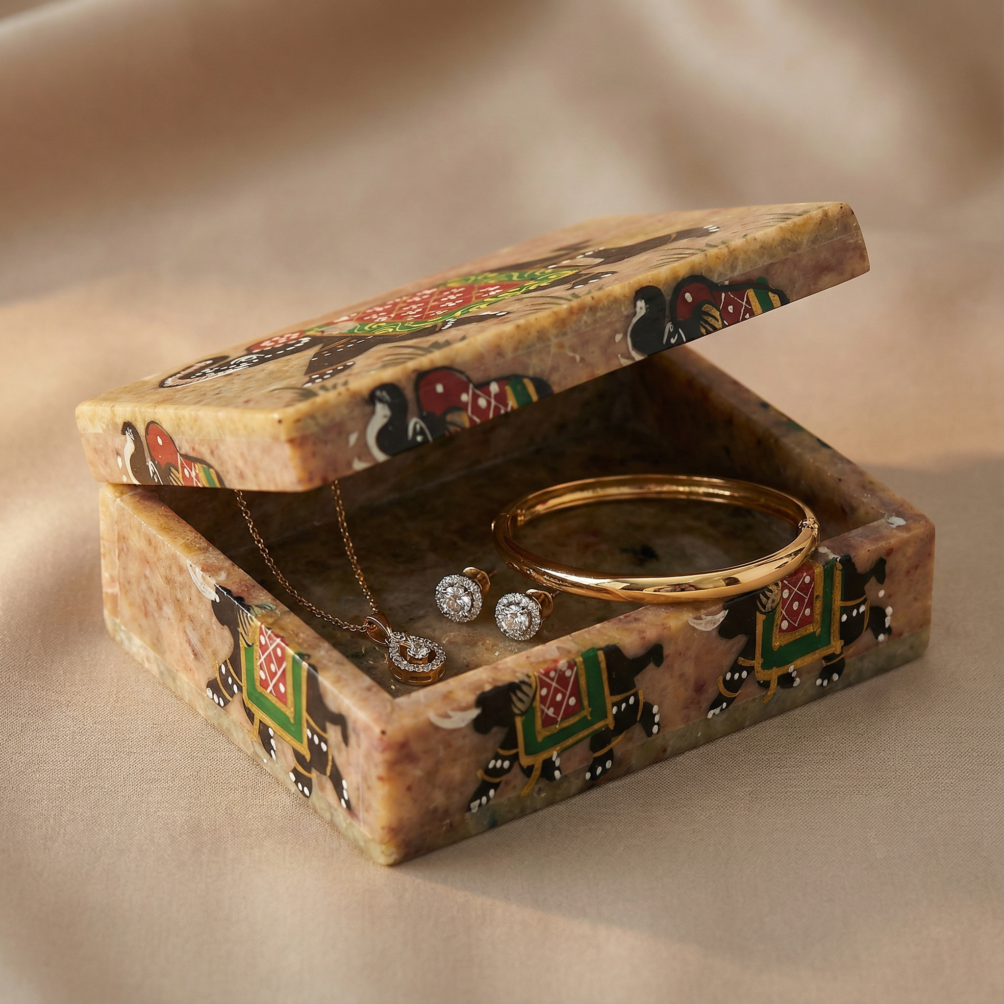  Hand-Painted Marble Elephant Jewellery Box 2