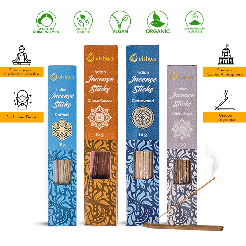 Mid - Range Incense Sticks Bundle - French Fragrances - ( Daffodil + Choco Cocoa + White Sage + Cedarwood ) 2