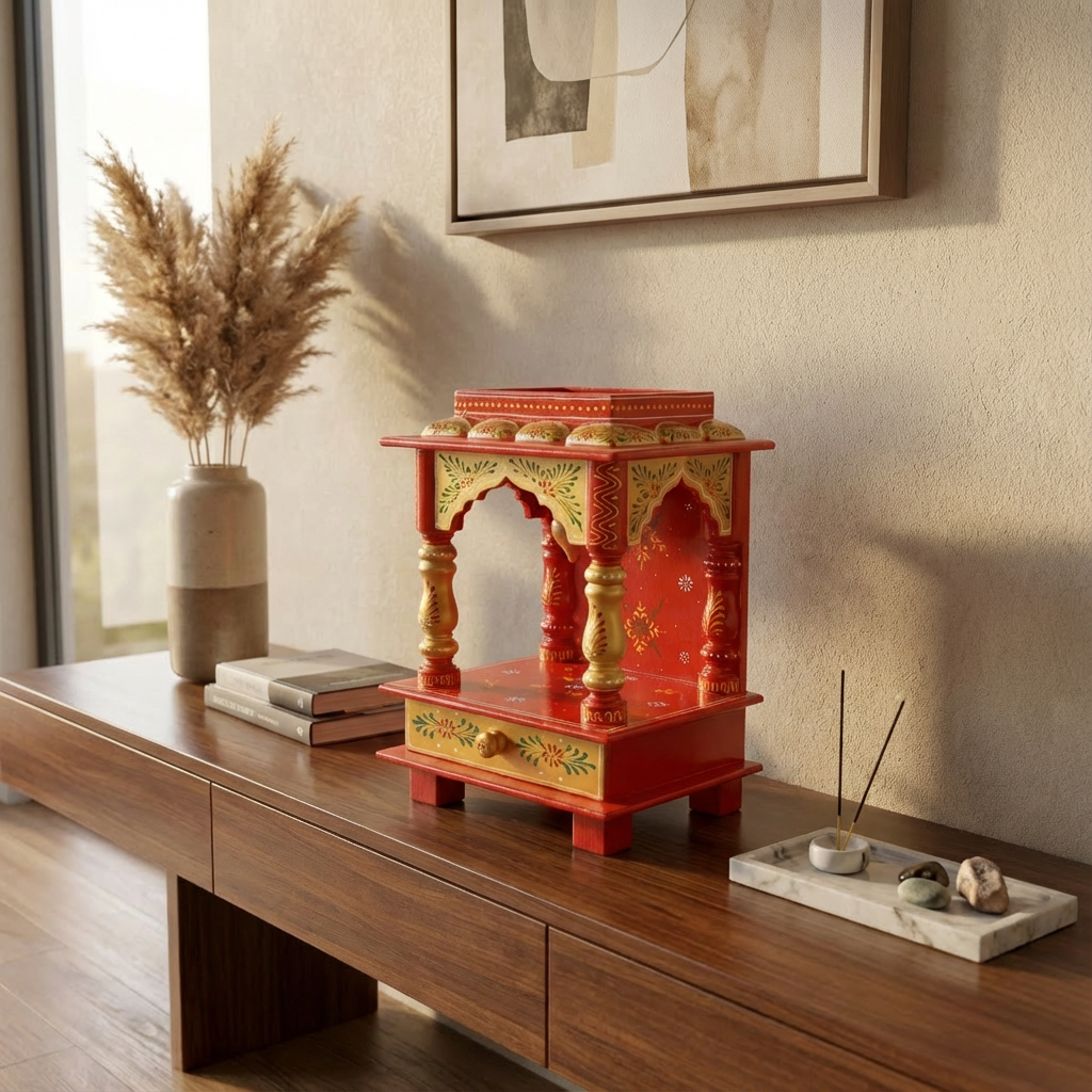 Shubh Aangan – Rajasthani Hand-Painted Wooden Temple 2