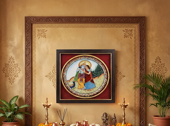 Radha Krishna Marble Plate painting (Framed)