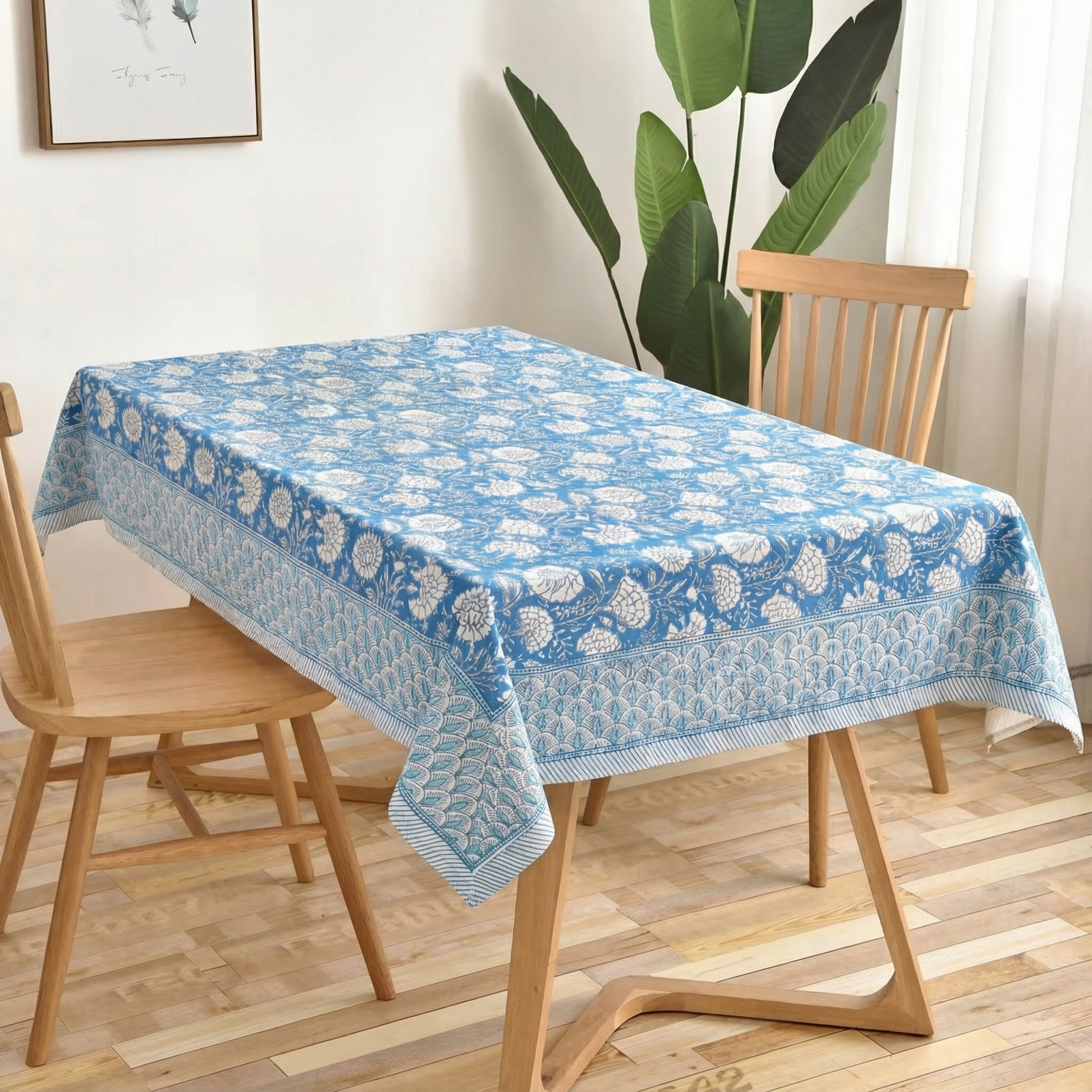The Indigo Floral Block Print Tablecloth