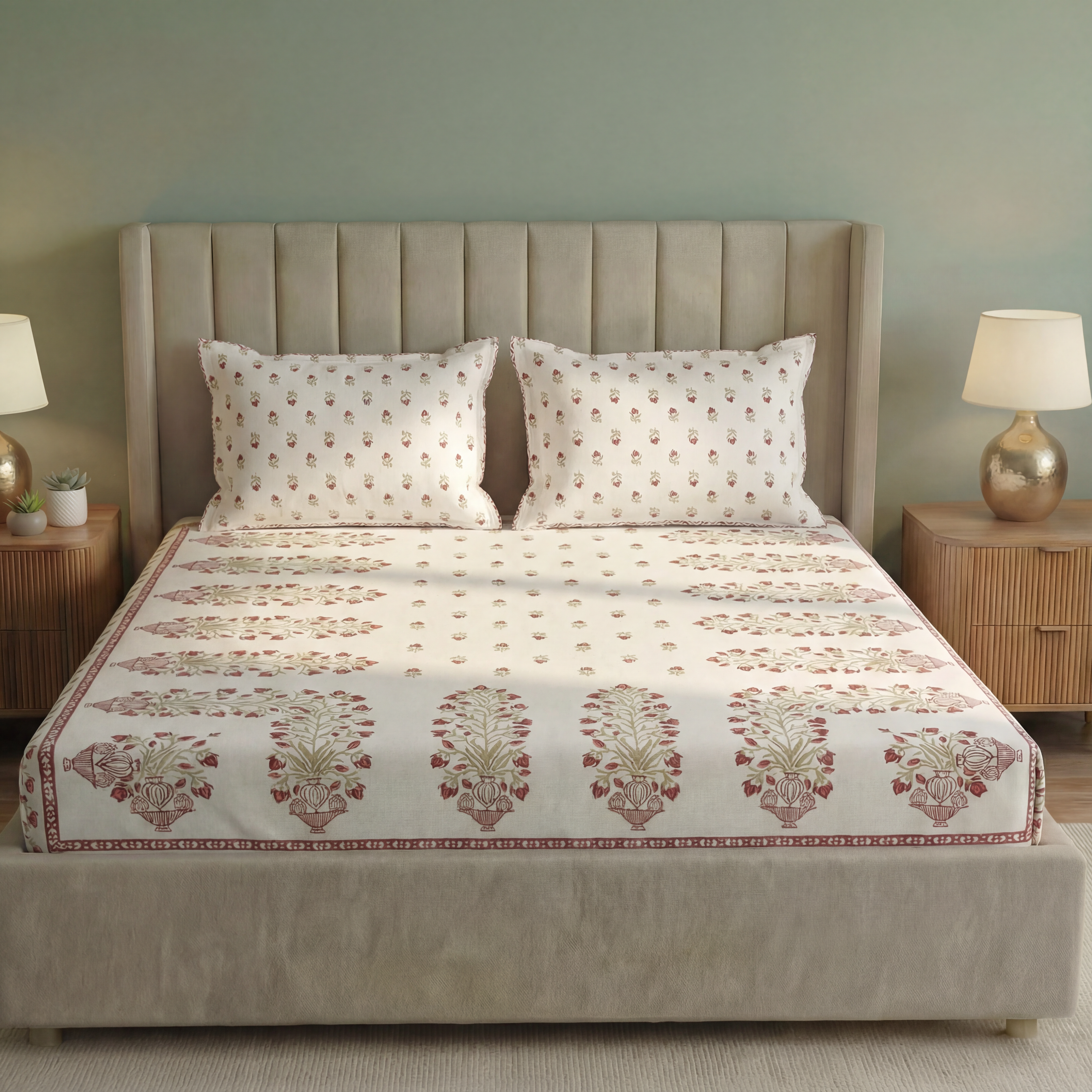 Vintage Bloom Hand block Bedsheet Set 2