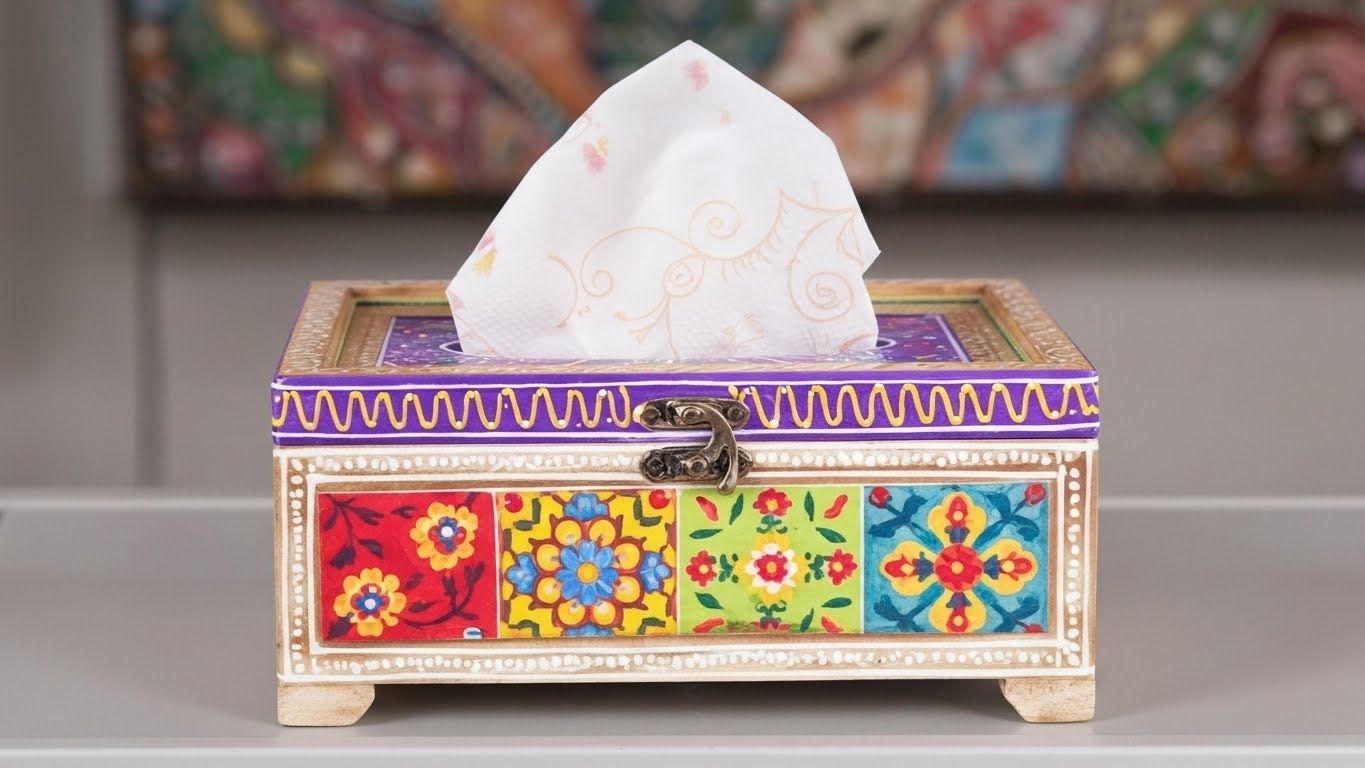 Hand Painted Mosaic Wooden Tissue Box 3