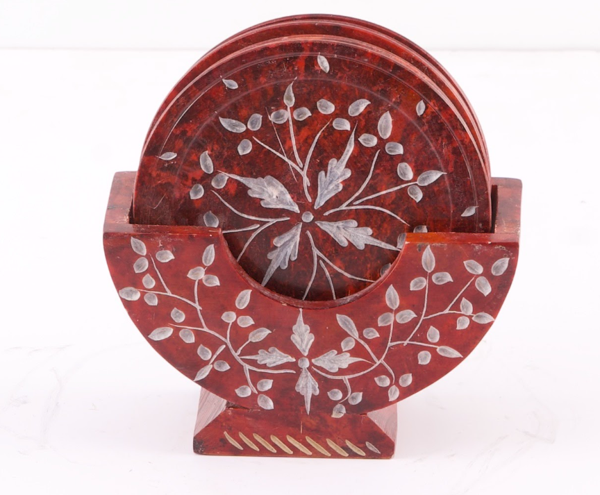  Handcrafted Marble Inlay Tea Coaster Set 3