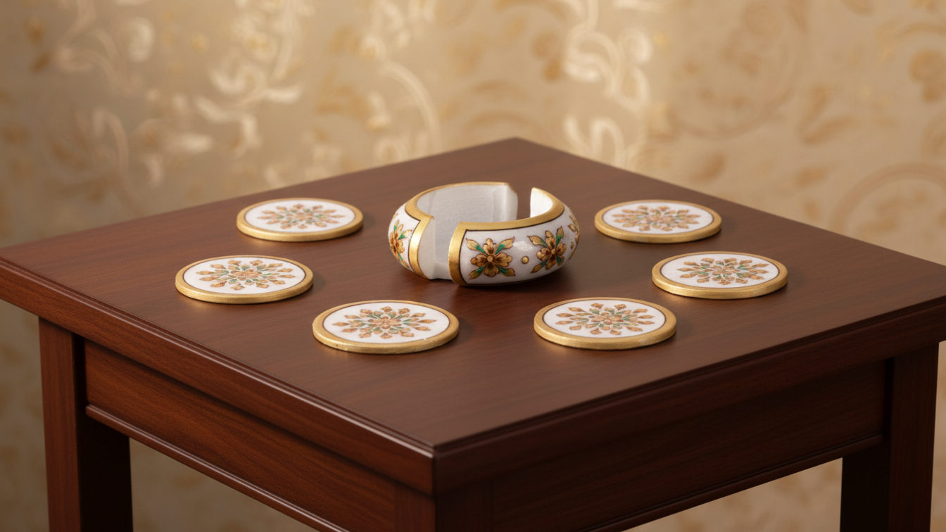 Hand-Painted Marble Floral Tea Coaster Set 5