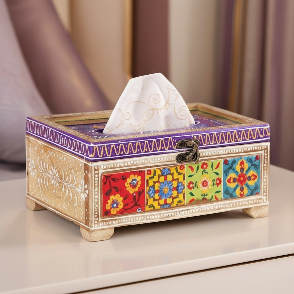 Hand Painted Mosaic Wooden Tissue Box