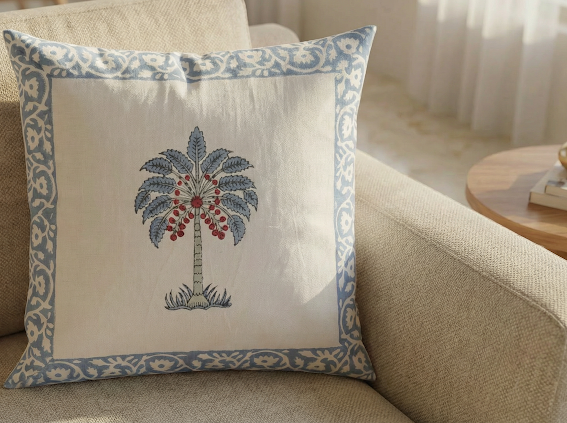 Tropical Palm Hand Block Cushion Cover 4