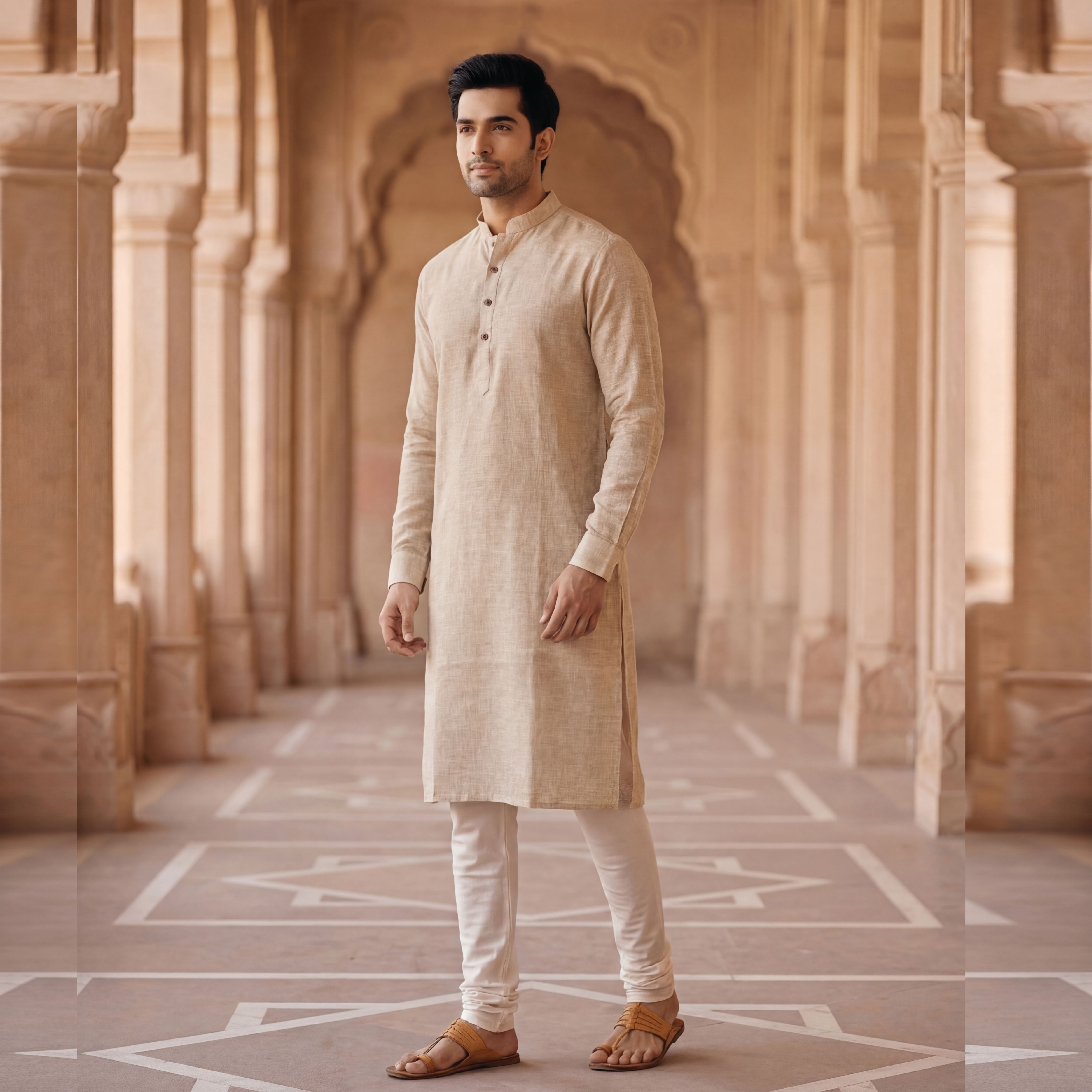 Ash Taupe - Men's Long Kurta 2
