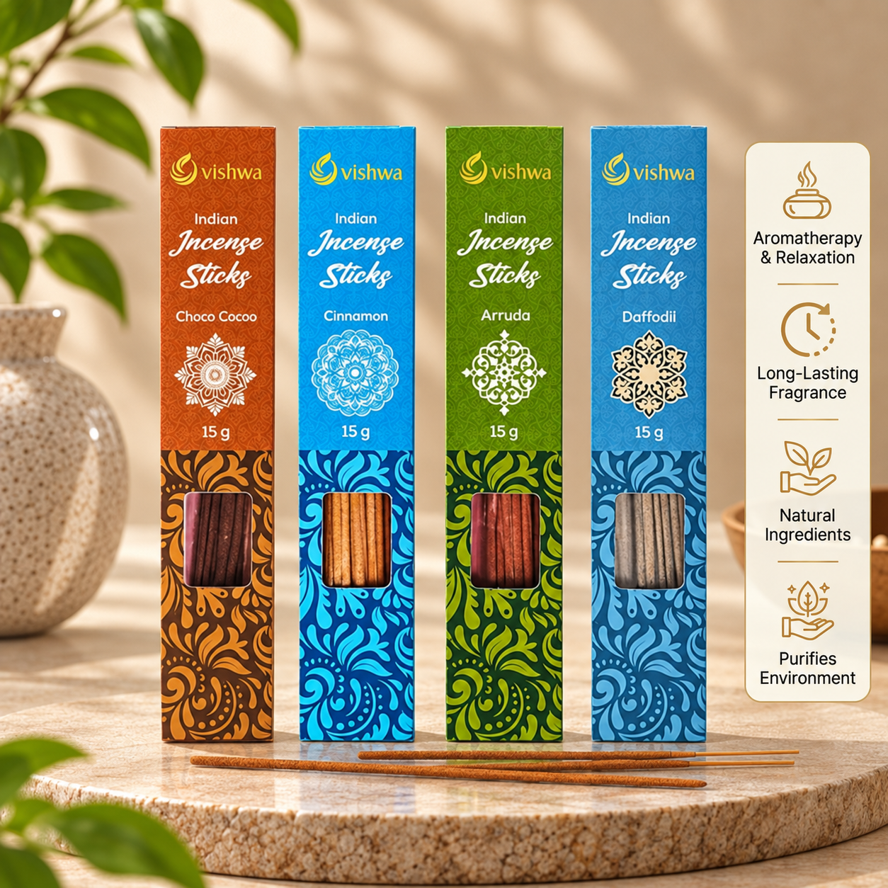 Incense Sticks Bundle - Exotic - ( Choco Cocoa + Cinnamon + Daffodil + Arruda ) 3