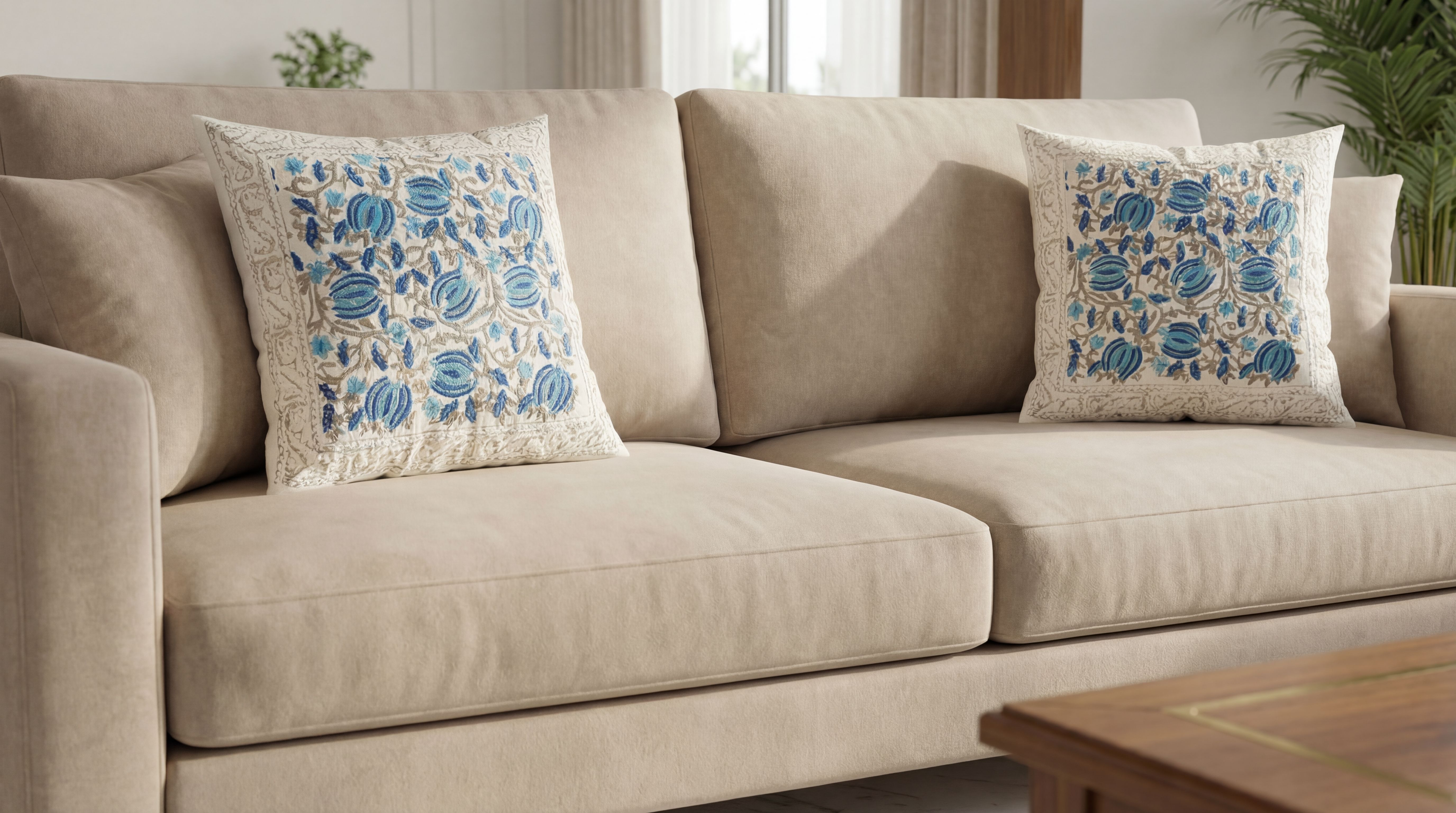 Azure Blossom Hand Block Cushion Cover 4