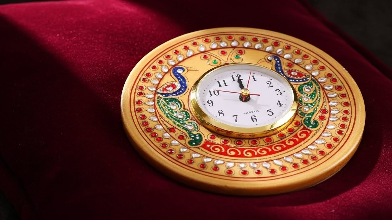 Peacock Glory – Handcrafted Marble Table Clock 3