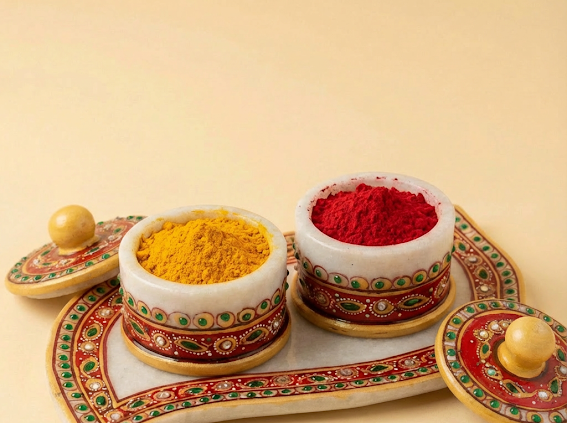 Hand-Painted Marble Haldi Kumkum  Set 2