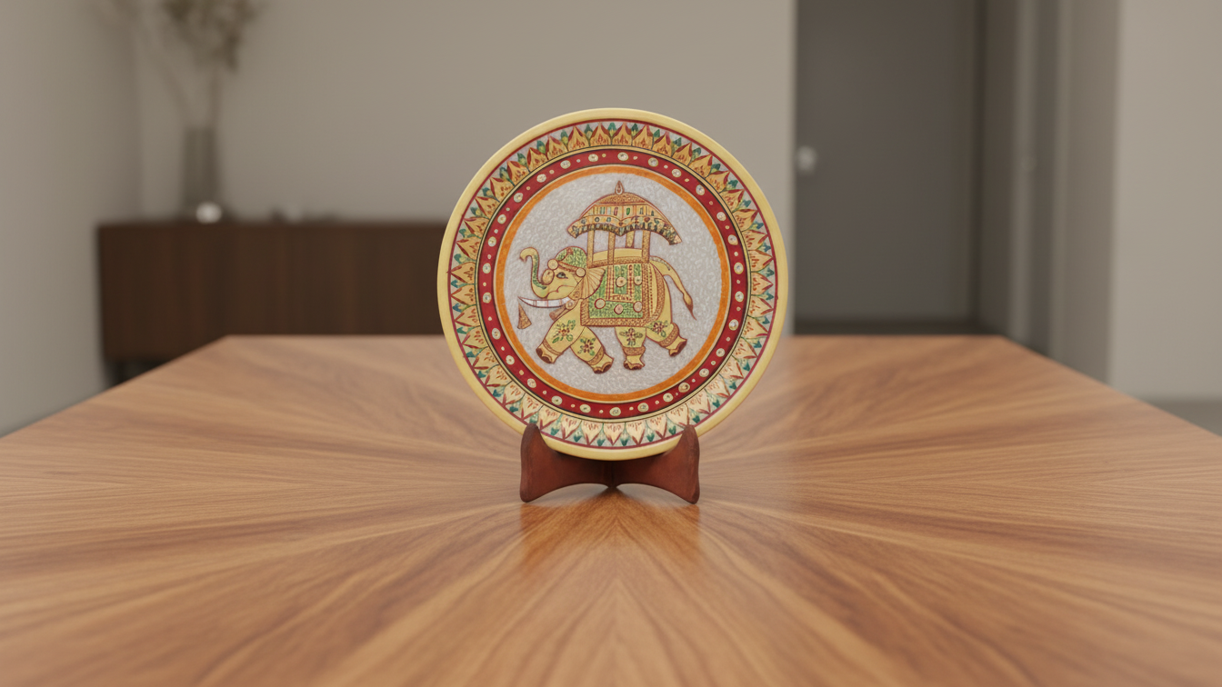 Marble Decorative Plate with Royal Elephant Painting 3