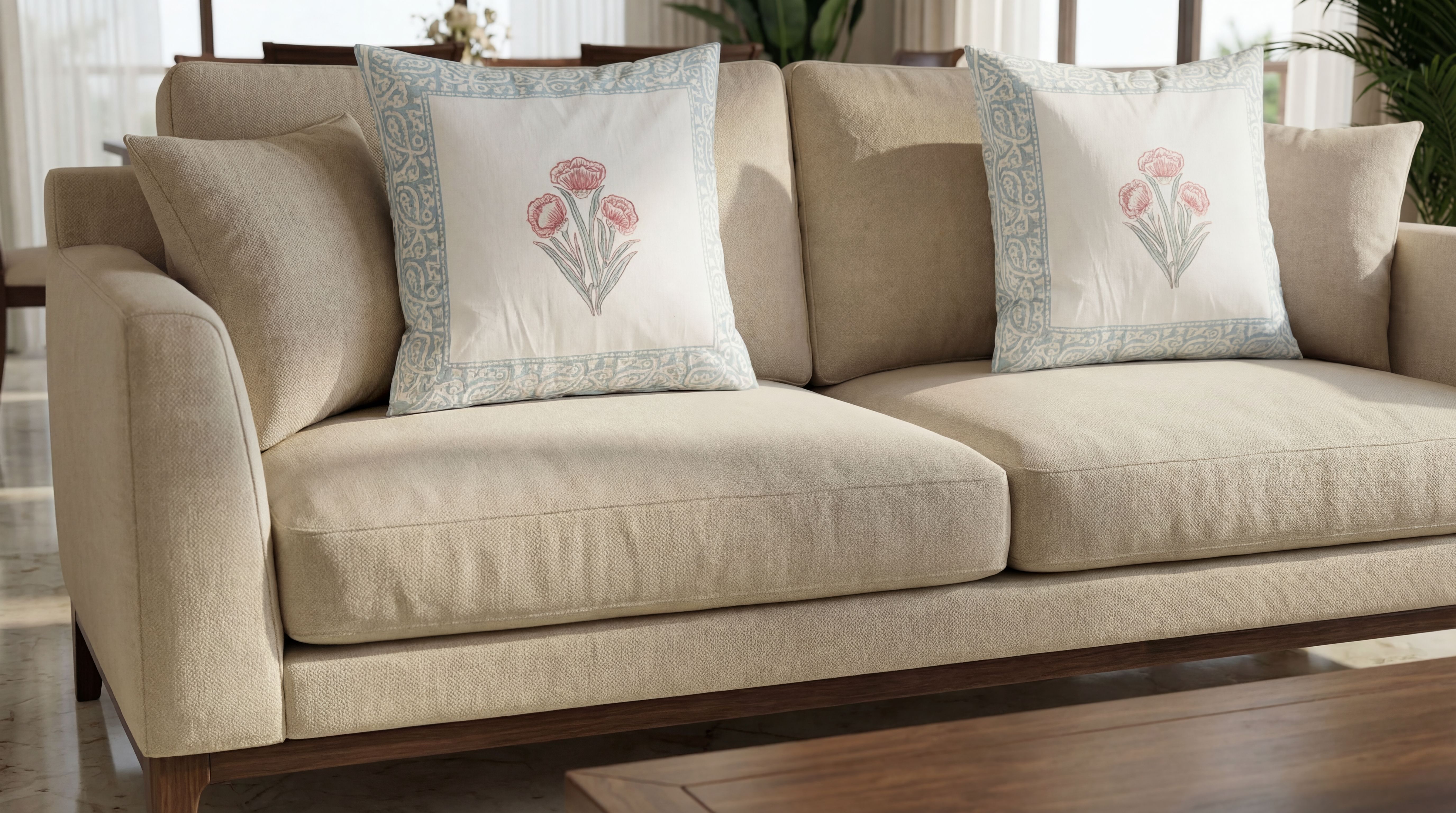 Graceful Bloom Hand block Cushion Cover