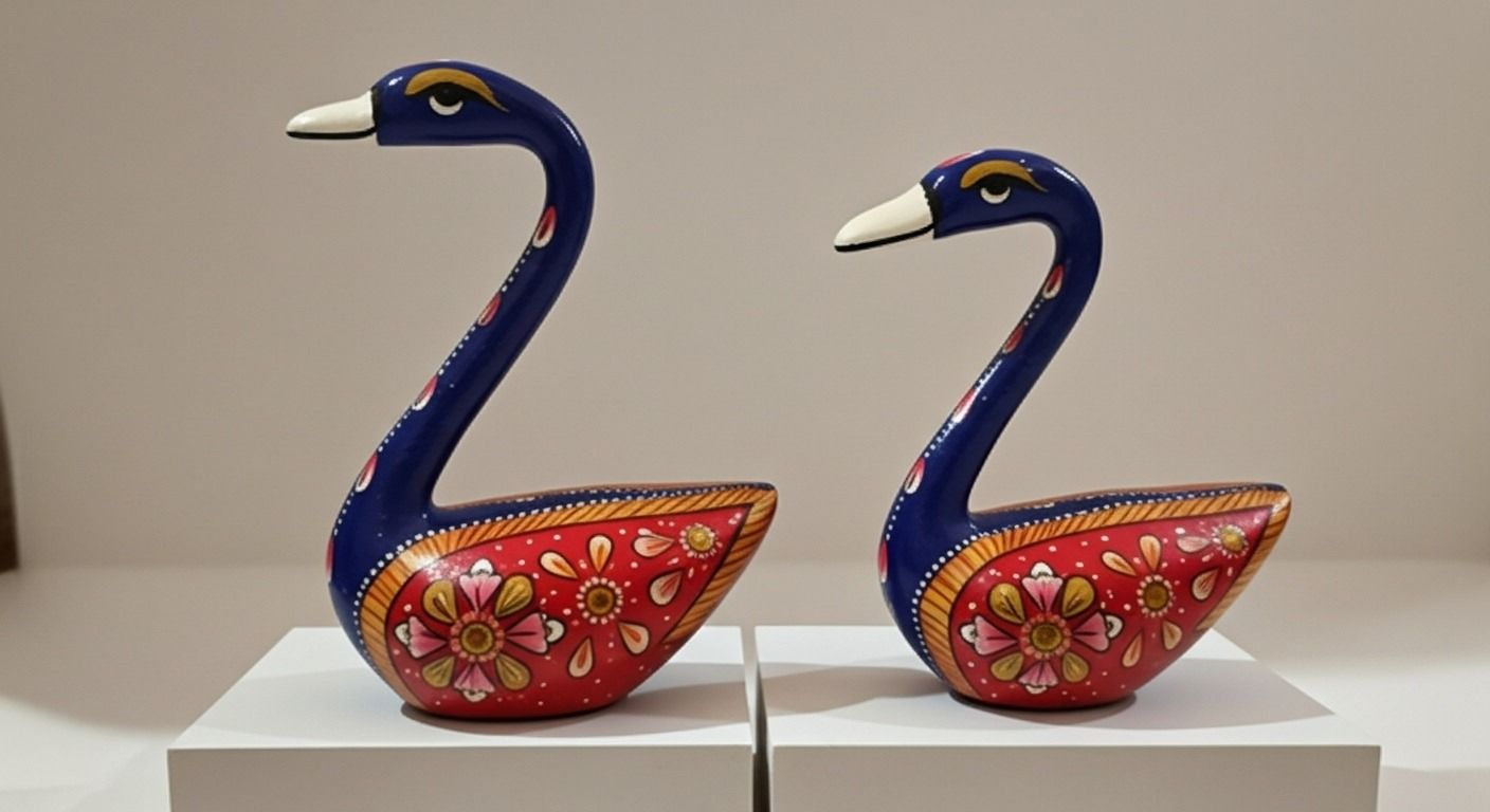Hand-Painted Rajasthani Swan Pair Figurines 2