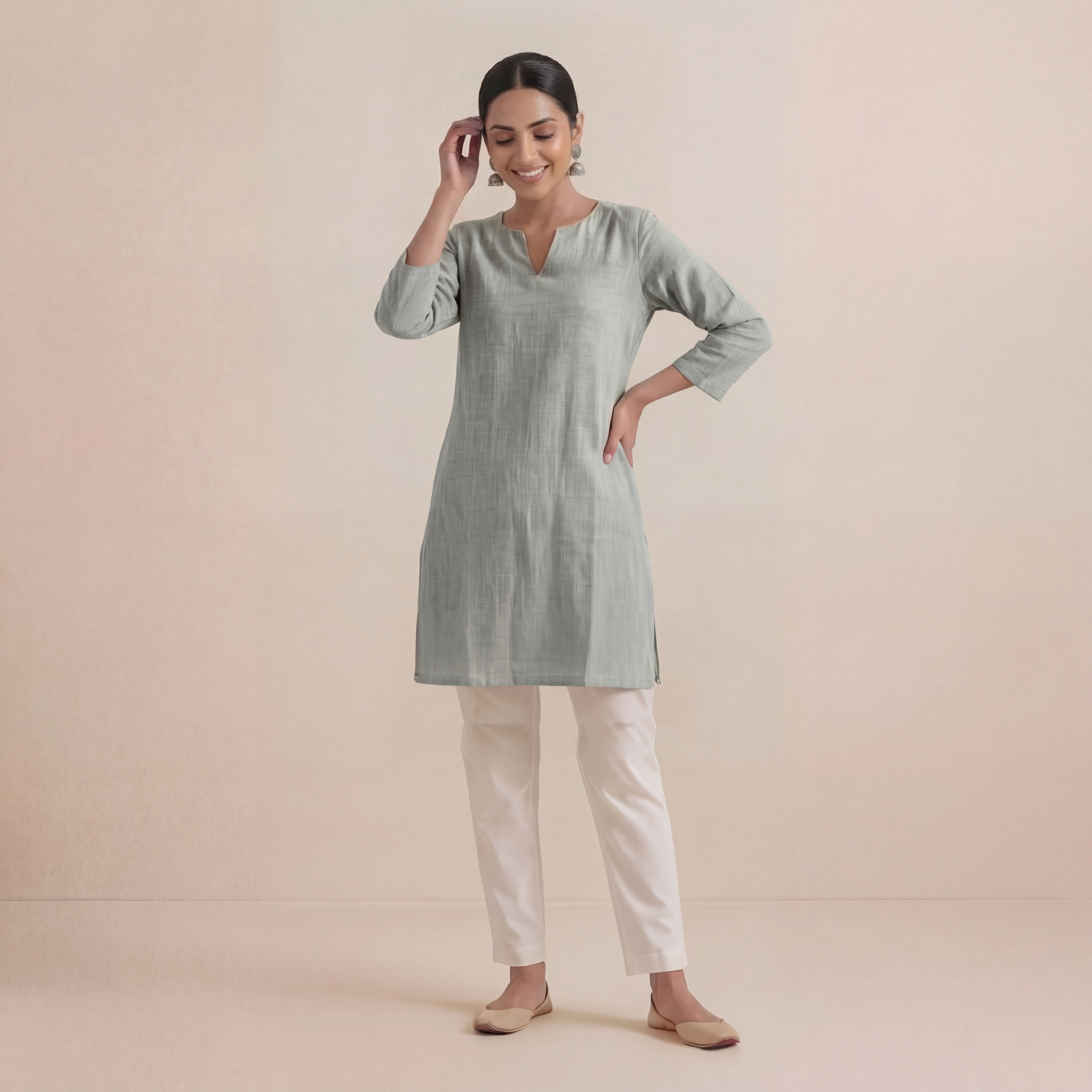 Women’s Short Kurta - Ash Green  2