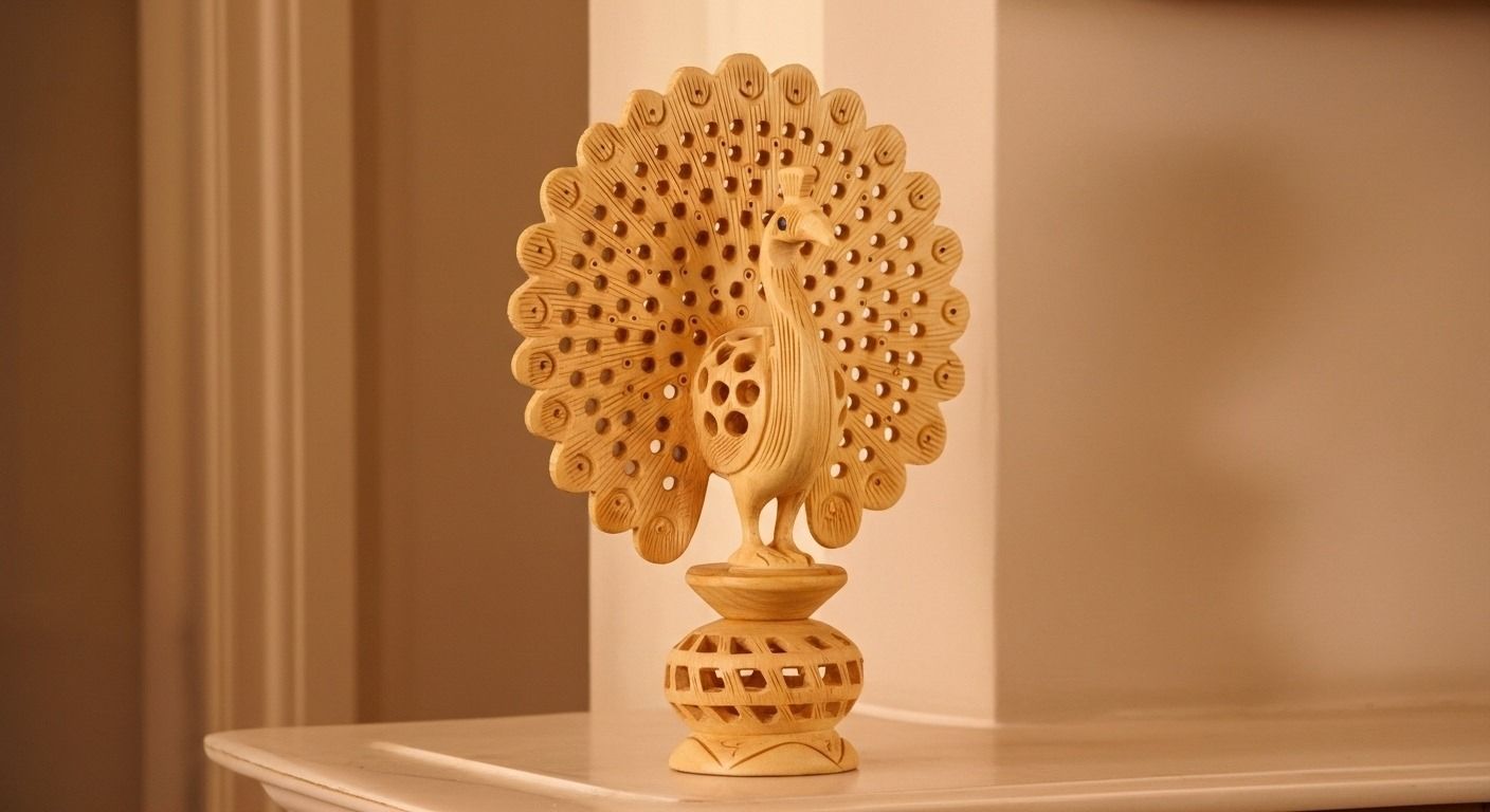 Handcrafted Wooden Peacock – Decorative Sculpture ( large ) 6