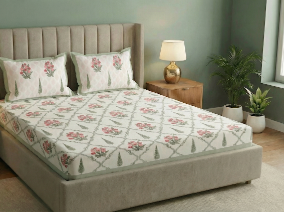 Garden Bliss Hand Block Bedsheet Set