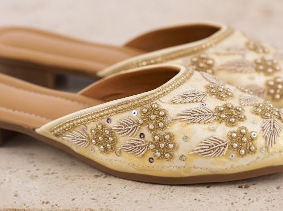 Golden Elegance Hand-Embroidered Ethnic Heels 4