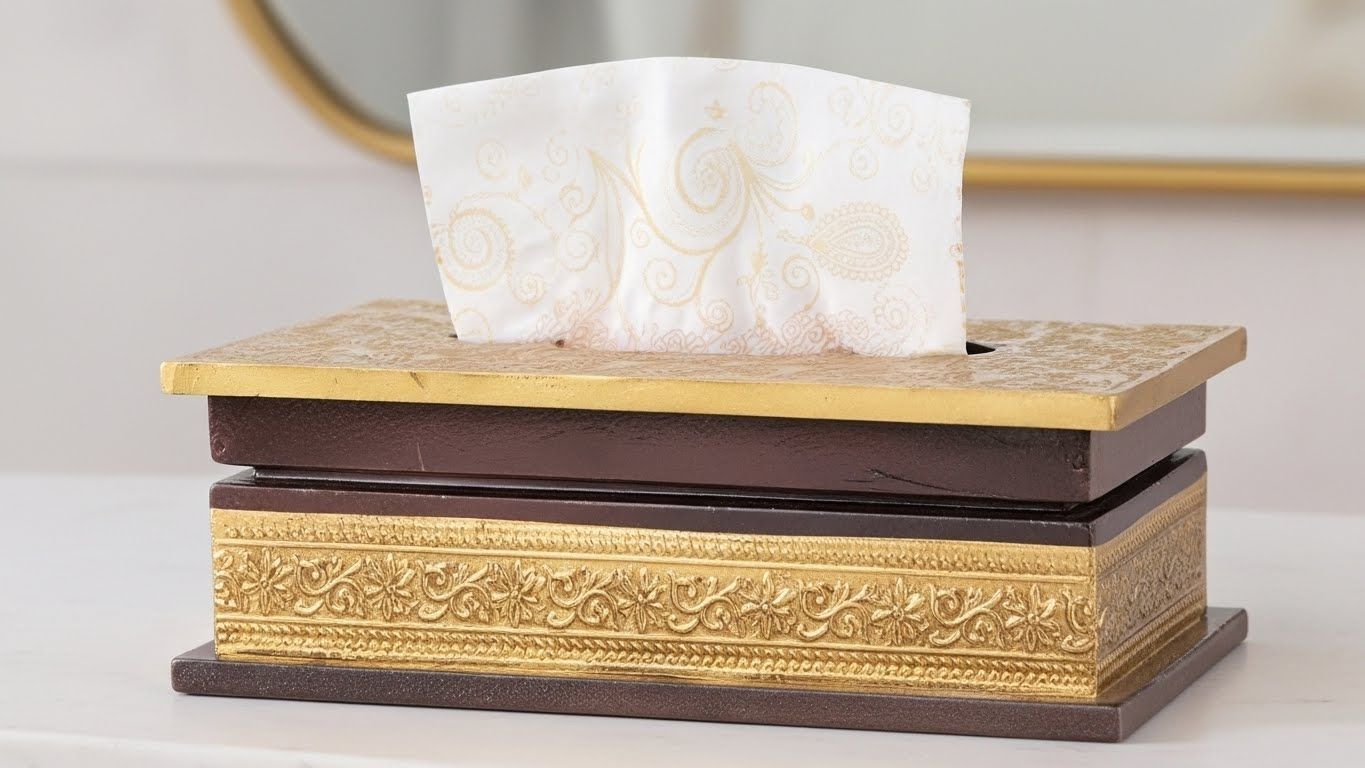 Mehndi Border Wooden Tissue Box 3