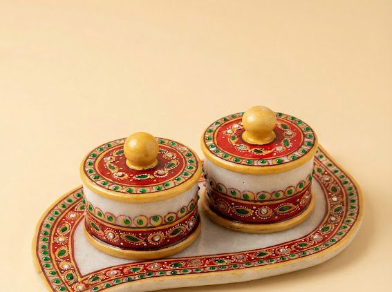 Hand-Painted Marble Haldi Kumkum  Set 3