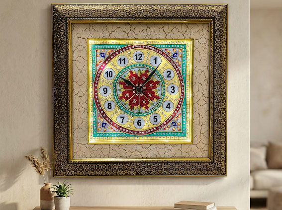 Handcrafted Marble Wall Clock– Floral Meenakari Design 7